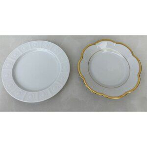 2 Royal Limoges Two Desserts Plates White Gold Trim Classic Handcrafted 6"